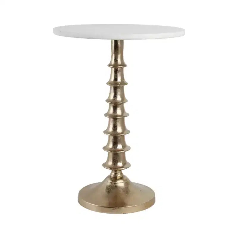 Tavolino, comodino o mobiletto elegante per l'arredamento della stanza - Piano in marmo con base a coste per l'arredamento della camera da letto o del soggiorno - 22 Bianco e Oro
