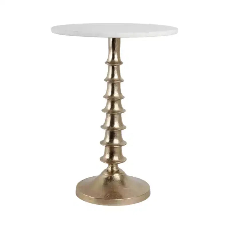 Tavolino, comodino o mobiletto elegante per l'arredamento della stanza - Piano in marmo con base a coste per l'arredamento della camera da letto o del soggiorno - 22 Bianco e Oro