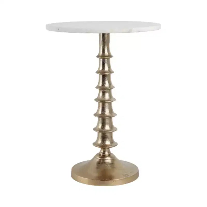 Tavolino, comodino o mobiletto elegante per l'arredamento della stanza - Piano in marmo con base a coste per l'arredamento della camera da letto o del soggiorno - 22 Bianco e Oro