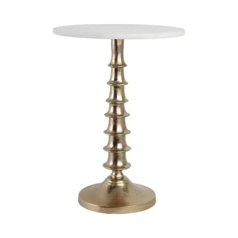 Tavolino, comodino o mobiletto elegante per l'arredamento della stanza - Piano in marmo con base a coste per l'arredamento della camera da letto o del soggiorno - 22 Bianco e Oro