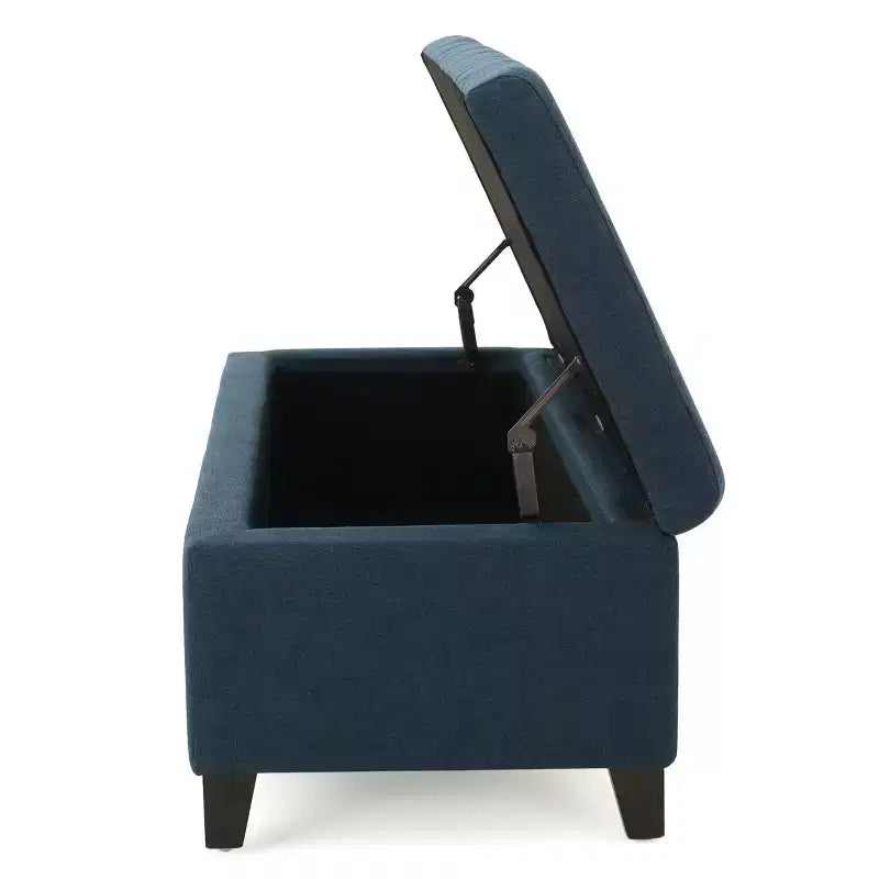 Panca Ottomana Contenitore Imbottita con Cuciture Trapuntate a Waffle, Panca Contenitore con Gambe in Legno, Panca da Ingresso per Soggiorno, Blu Navy