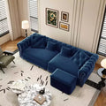 Divano a 3 Posti 89 Velvet con Pouf Mobile, Divano Letto Estraibile 3 in 1, Divano Letto King Size Blu