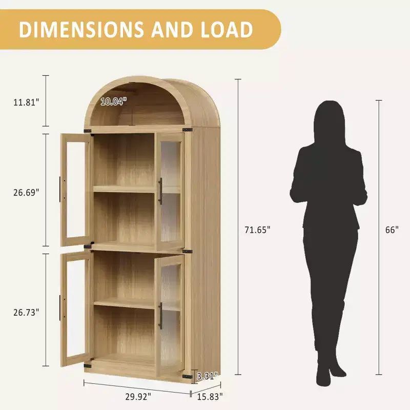 Libreria ad Arco, Libreria Alta con Ante e Cassetti, Mobile Contenitore Stile Rustico per Ufficio, Soggiorno, Camera da Letto