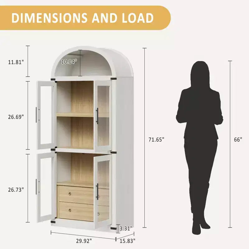 Libreria ad Arco, Libreria Alta con Ante e Cassetti, Mobile Contenitore Stile Rustico per Ufficio, Soggiorno, Camera da Letto