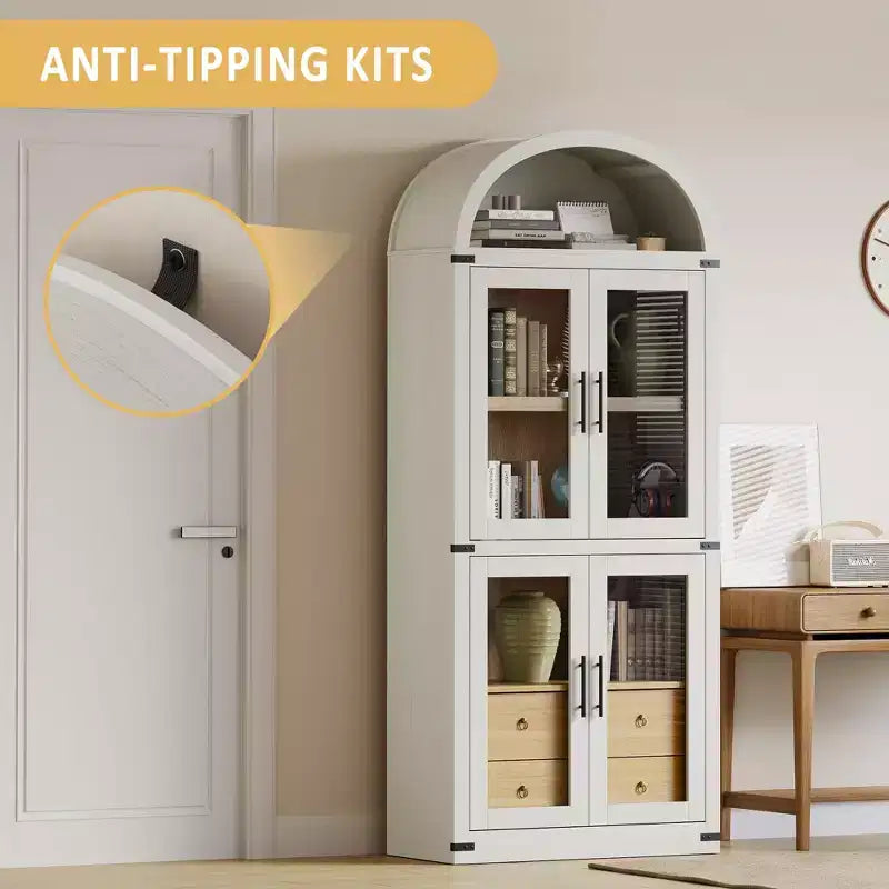 Libreria ad Arco, Libreria Alta con Ante e Cassetti, Mobile Contenitore Stile Rustico per Ufficio, Soggiorno, Camera da Letto