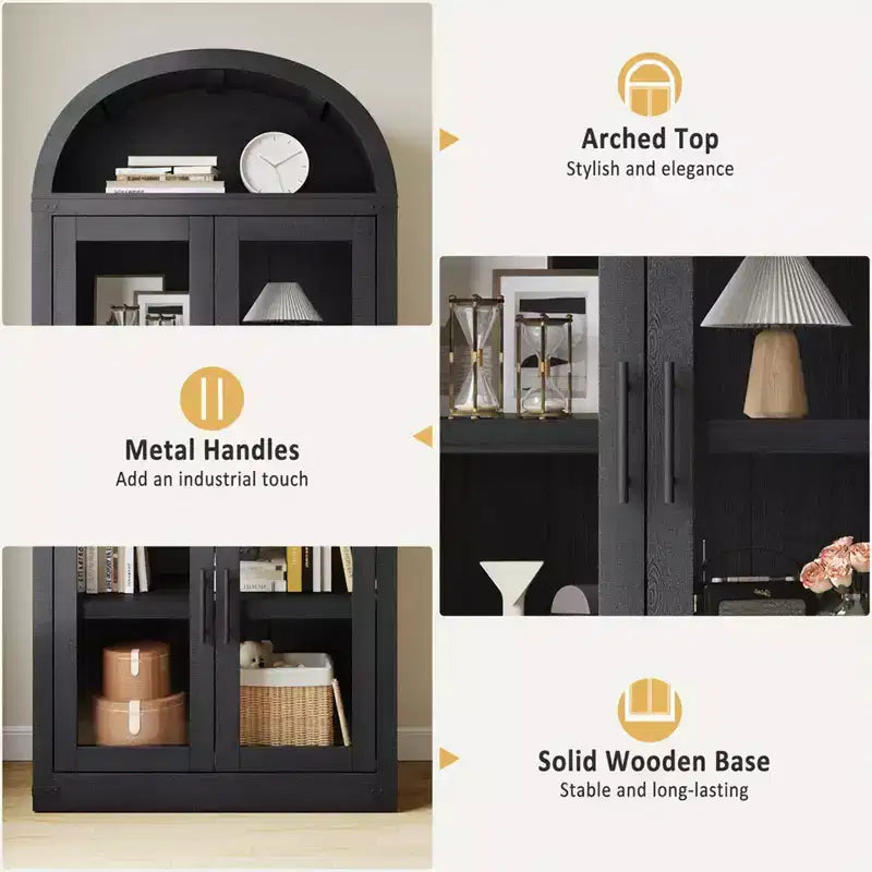 Libreria ad Arco, Libreria Alta con Ante e Cassetti, Mobile Contenitore Stile Rustico per Ufficio, Soggiorno, Camera da Letto