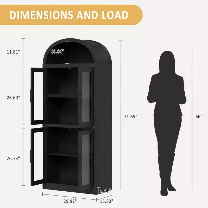 Libreria ad Arco, Libreria Alta con Ante e Cassetti, Mobile Contenitore Stile Rustico per Ufficio, Soggiorno, Camera da Letto