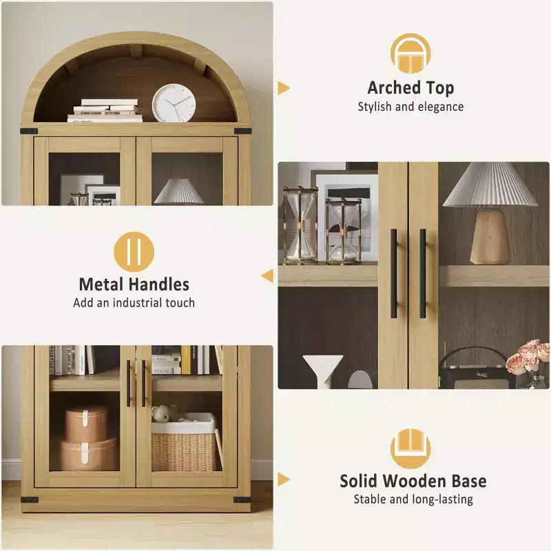 Libreria ad Arco, Libreria Alta con Ante e Cassetti, Mobile Contenitore Stile Rustico per Ufficio, Soggiorno, Camera da Letto