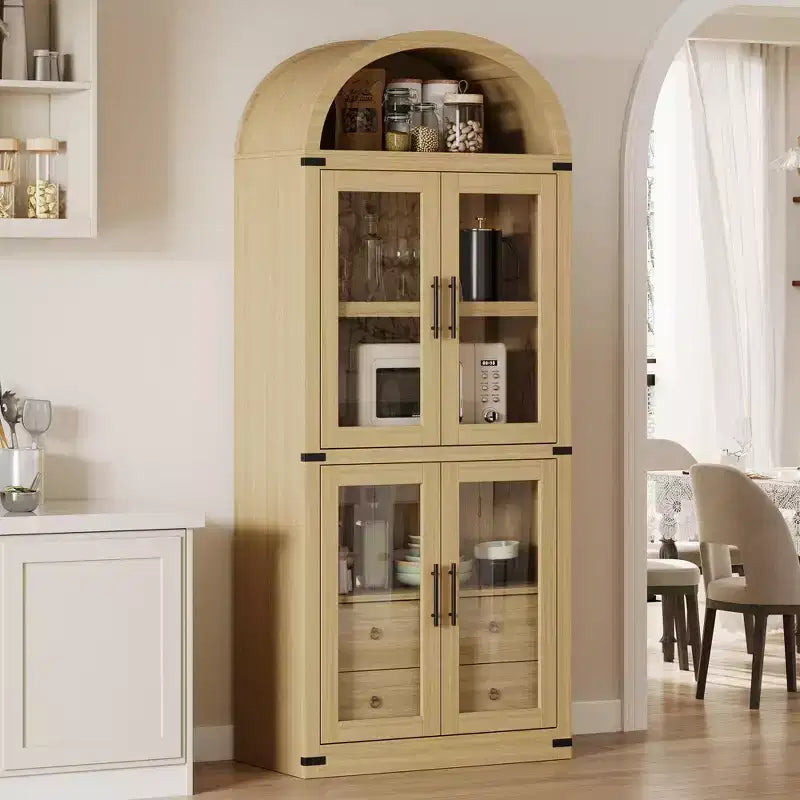 Libreria ad Arco, Libreria Alta con Ante e Cassetti, Mobile Contenitore Stile Rustico per Ufficio, Soggiorno, Camera da Letto