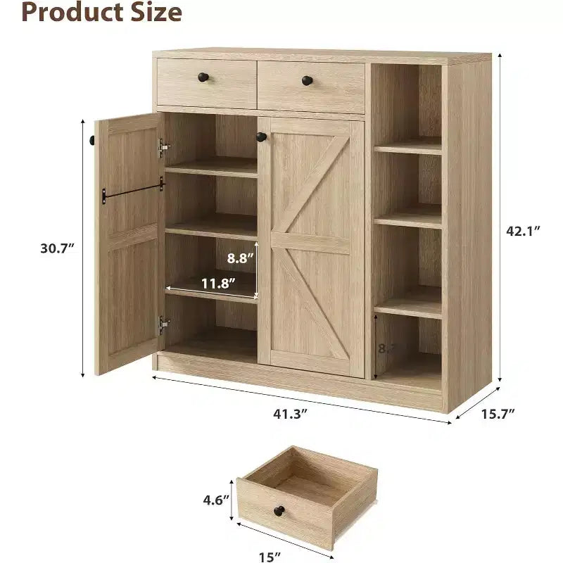 Scarpiera a armadietto con ante e cassetti, scarpiera moderna alta 106 cm con ripiani regolabili e base stabile, scarpiera a 4 ripiani