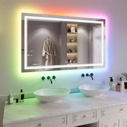 Specchio da bagno 81x61cm, specchio da trucco impermeabile antiappannamento, 3 temperature colore, dimmerabile, funzione memoria touch control, montaggio orizzontale o verticale