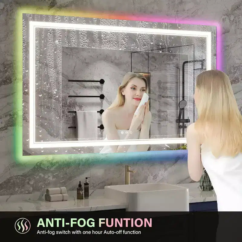 Specchio da bagno 81x61cm, specchio da trucco impermeabile antiappannamento, 3 temperature colore, dimmerabile, funzione memoria touch control, montaggio orizzontale o verticale