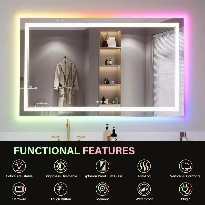 Specchio da bagno 81x61cm, specchio da trucco impermeabile antiappannamento, 3 temperature colore, dimmerabile, funzione memoria touch control, montaggio orizzontale o verticale