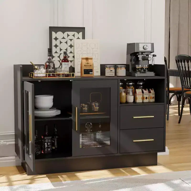 Mobile Contenitore con Ante in Vetro, Credenza Espositiva Indipendente con Cassetti per Soggiorno e Sala da Pranzo