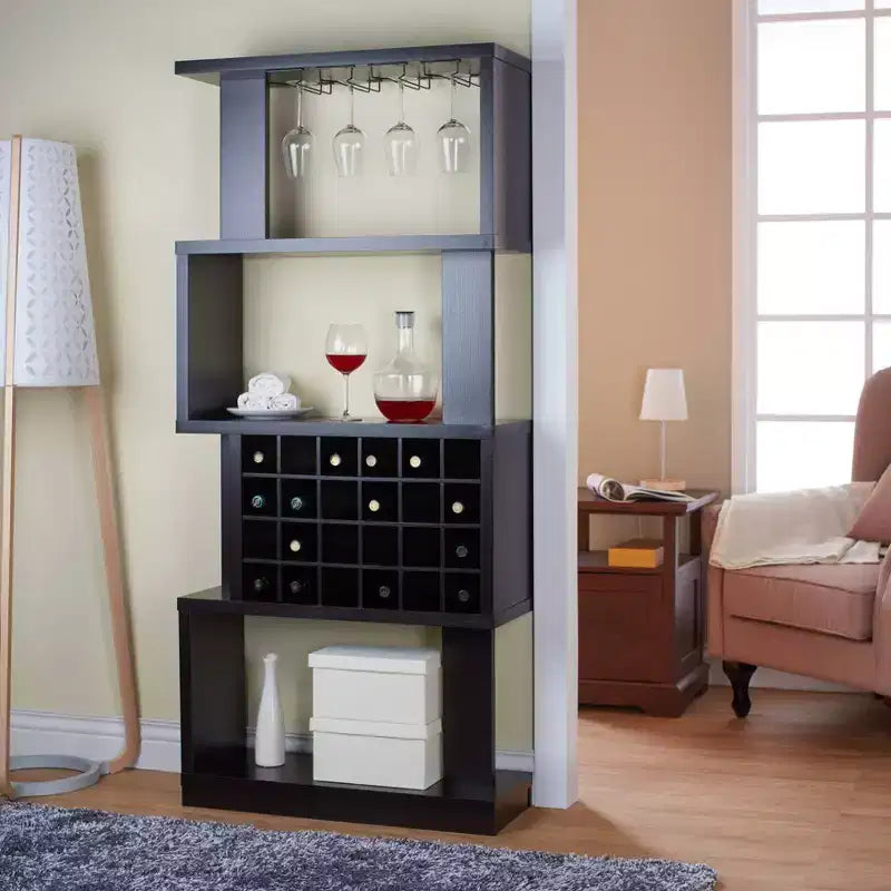 Porta Bottiglie da Vino Contemporaneo a 4 Livelli Cappuccino - : Contiene 24 Bottiglie, Spazio per Bicchieri
