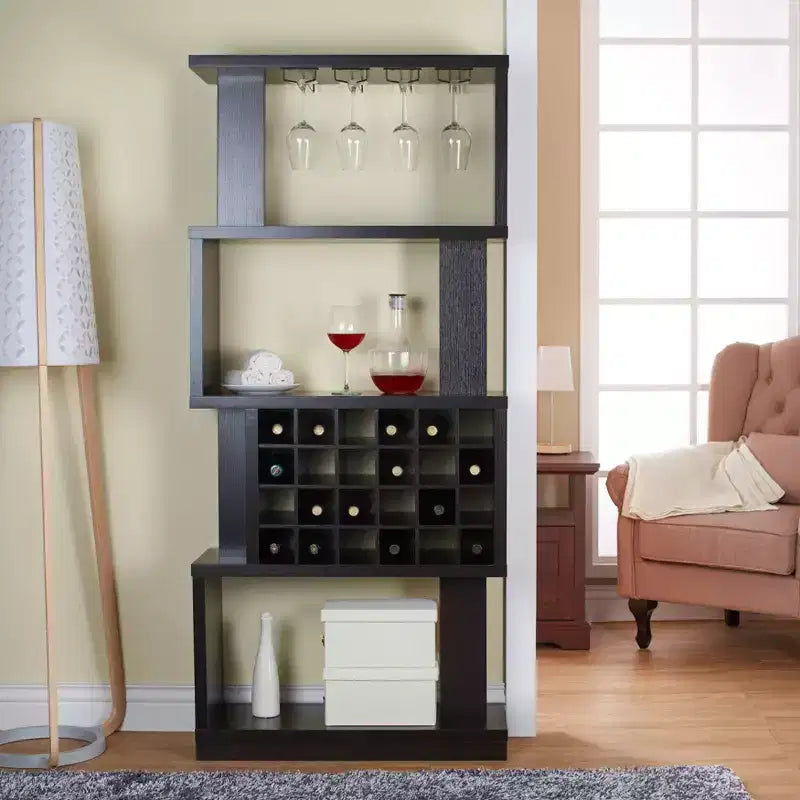 Porta Bottiglie da Vino Contemporaneo a 4 Livelli Cappuccino - : Contiene 24 Bottiglie, Spazio per Bicchieri
