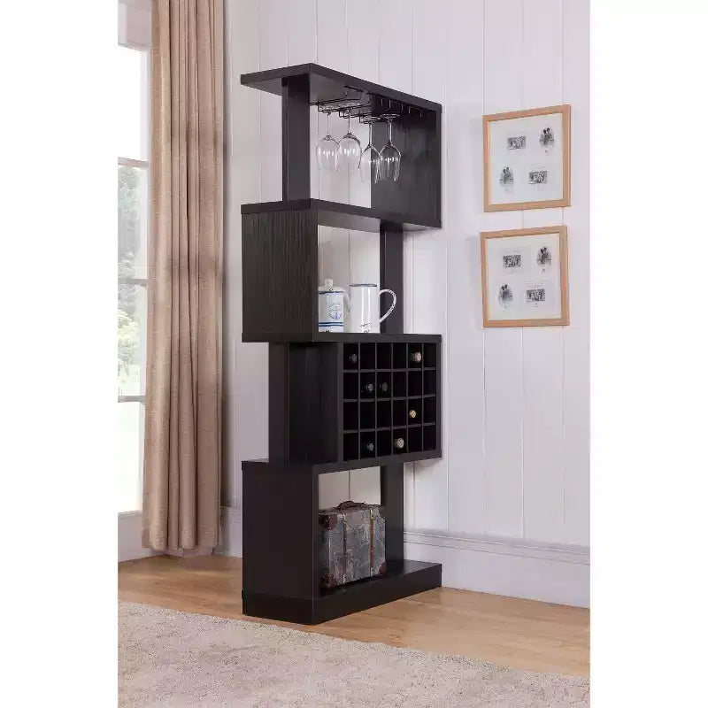 Porta Bottiglie da Vino Contemporaneo a 4 Livelli Cappuccino - : Contiene 24 Bottiglie, Spazio per Bicchieri