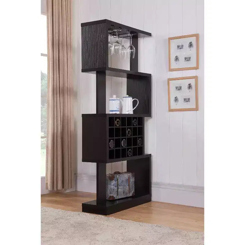 Porta Bottiglie da Vino Contemporaneo a 4 Livelli Cappuccino - : Contiene 24 Bottiglie, Spazio per Bicchieri