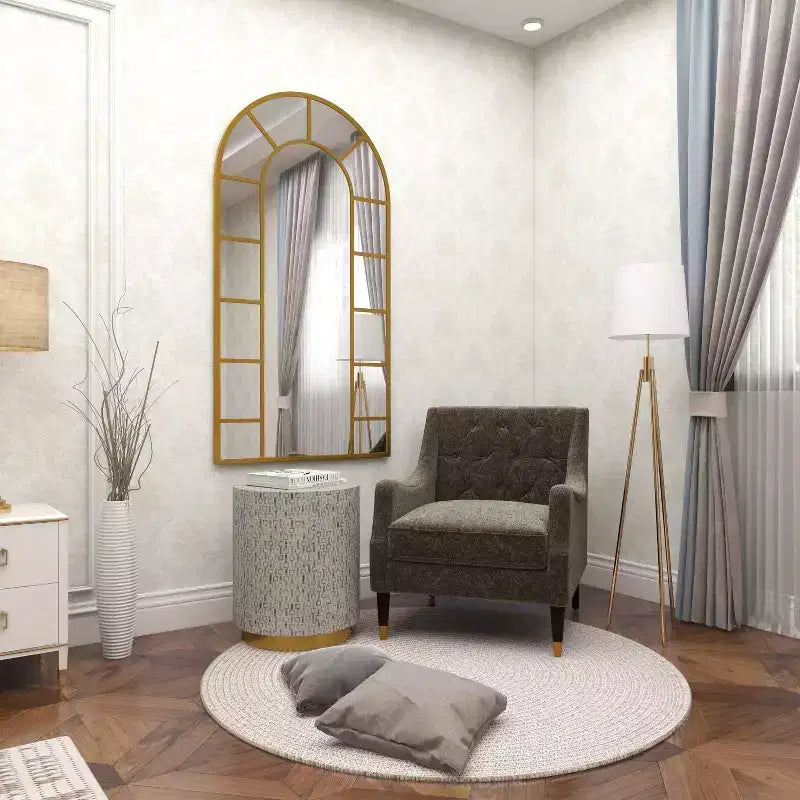 Sgabello contemporaneo in madreperla bianco - Olivia & May: Accento rotondo moderno, struttura in MDF, motivo solido, altezza seduta 22,35".