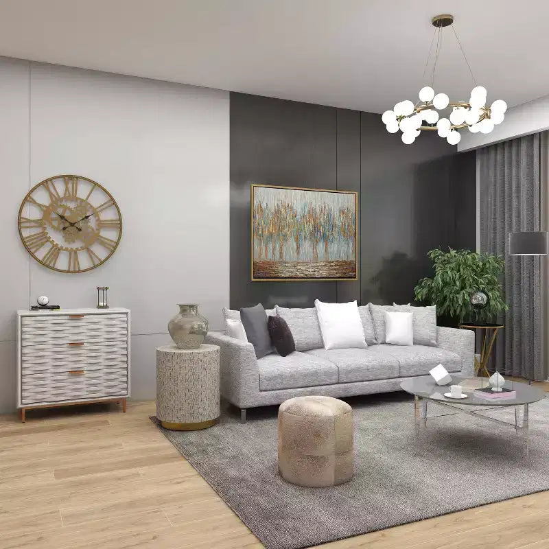 Sgabello contemporaneo in madreperla bianco - Olivia & May: Accento rotondo moderno, struttura in MDF, motivo solido, altezza seduta 22,35".