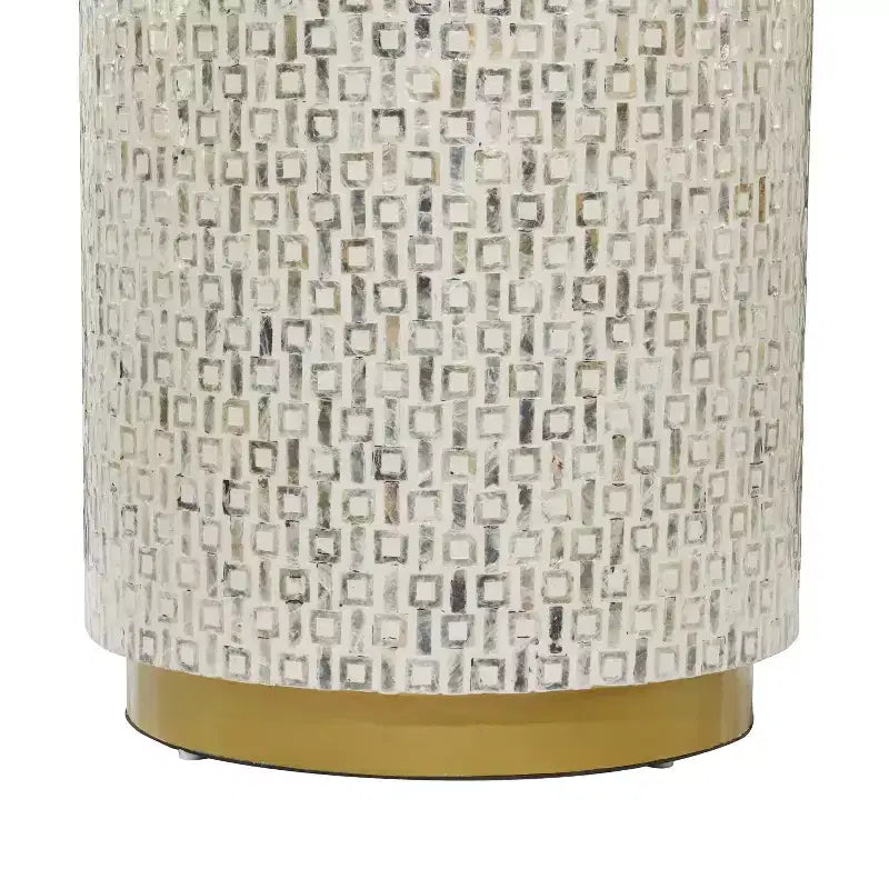 Sgabello contemporaneo in madreperla bianco - Olivia & May: Accento rotondo moderno, struttura in MDF, motivo solido, altezza seduta 22,35".