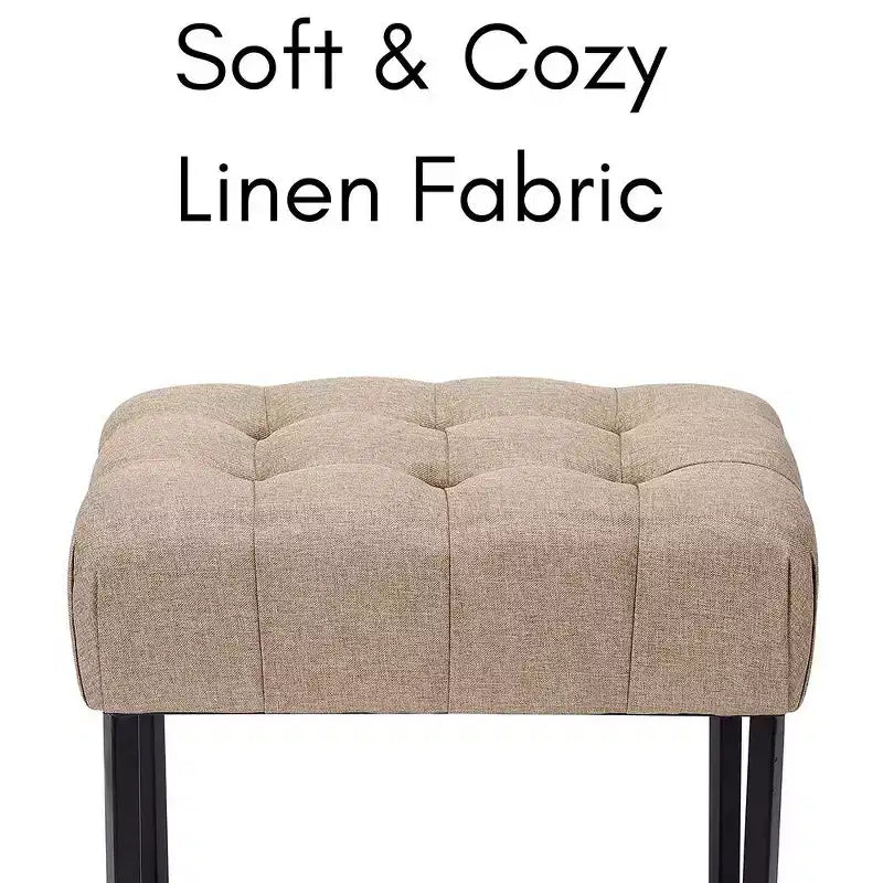 Poggiapiedi/sgabello pouf rettangolare trapuntato beige con gambe nere
