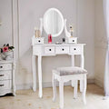 Makeup Desk Vanity Dressing Table Oval Stool 5 Storage Drawers