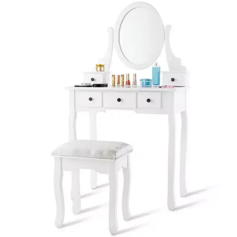 Toeletta Trucco Comò Sgabello Ovale 5 Cassetti Contenitore