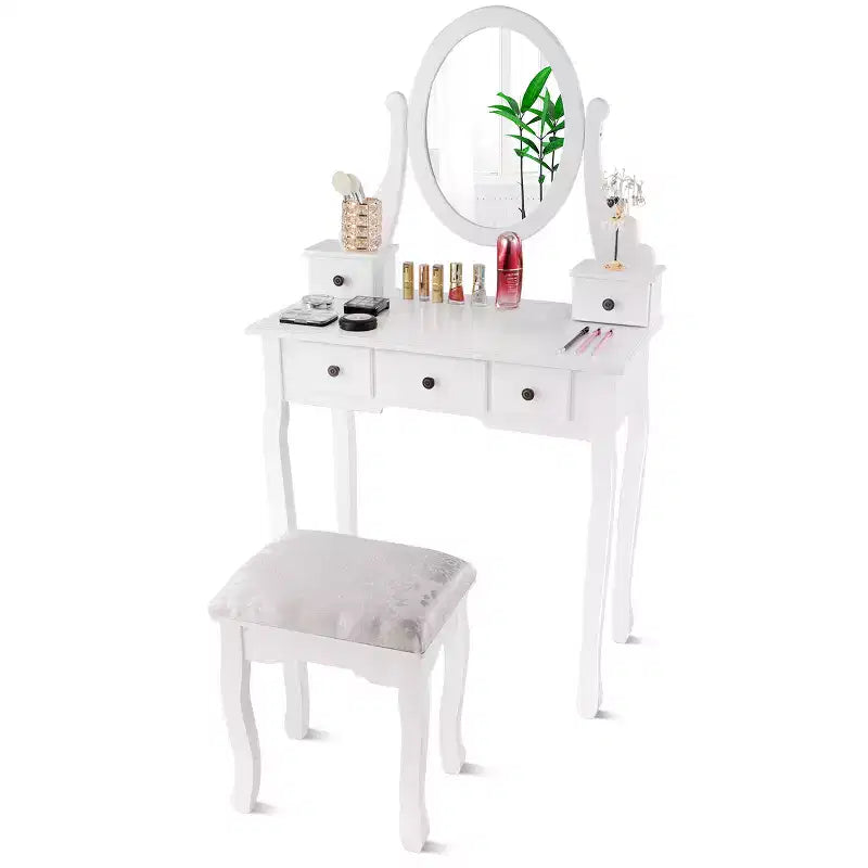 Toeletta Trucco Comò Sgabello Ovale 5 Cassetti Contenitore