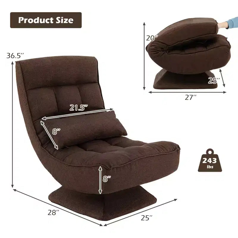 Sedia da Pavimento Girevole a 360° Reclinabile a 5 Livelli con Cuscino Massaggiante Grigio\Nero\Marrone