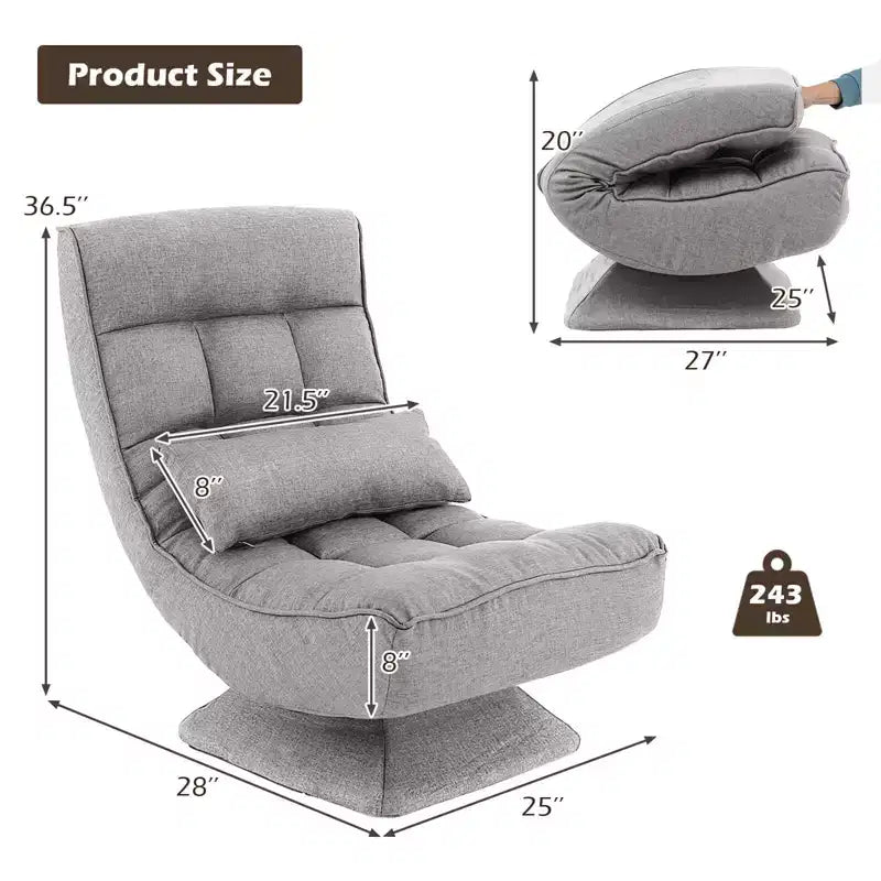 Sedia da Pavimento Girevole a 360° Reclinabile a 5 Livelli con Cuscino Massaggiante Grigio\Nero\Marrone