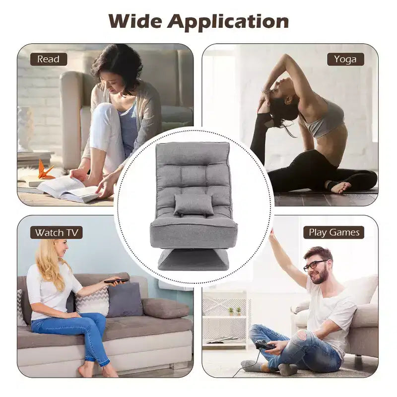 Sedia da Pavimento Girevole a 360° Reclinabile a 5 Livelli con Cuscino Massaggiante Grigio\Nero\Marrone